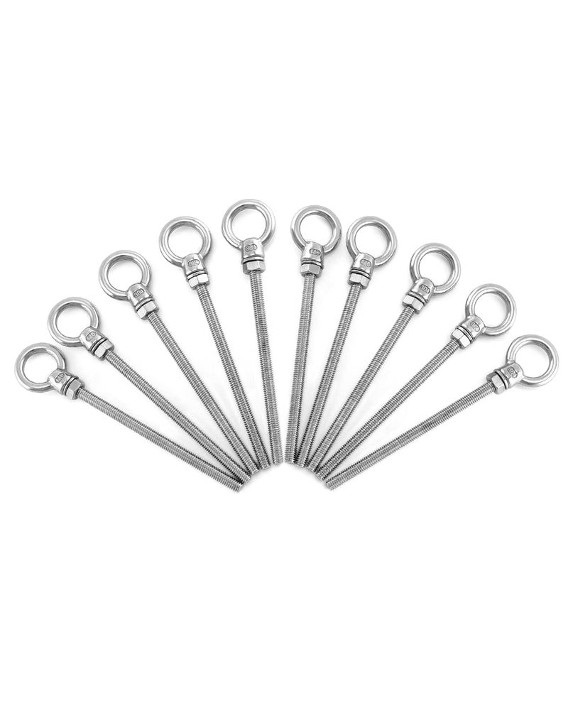 QWORK Threaded Eyebolts, 10 Pack 1/4" x 4" Long Stainless Steel Marine Grade Shoulder Eye Bolt - Image 2